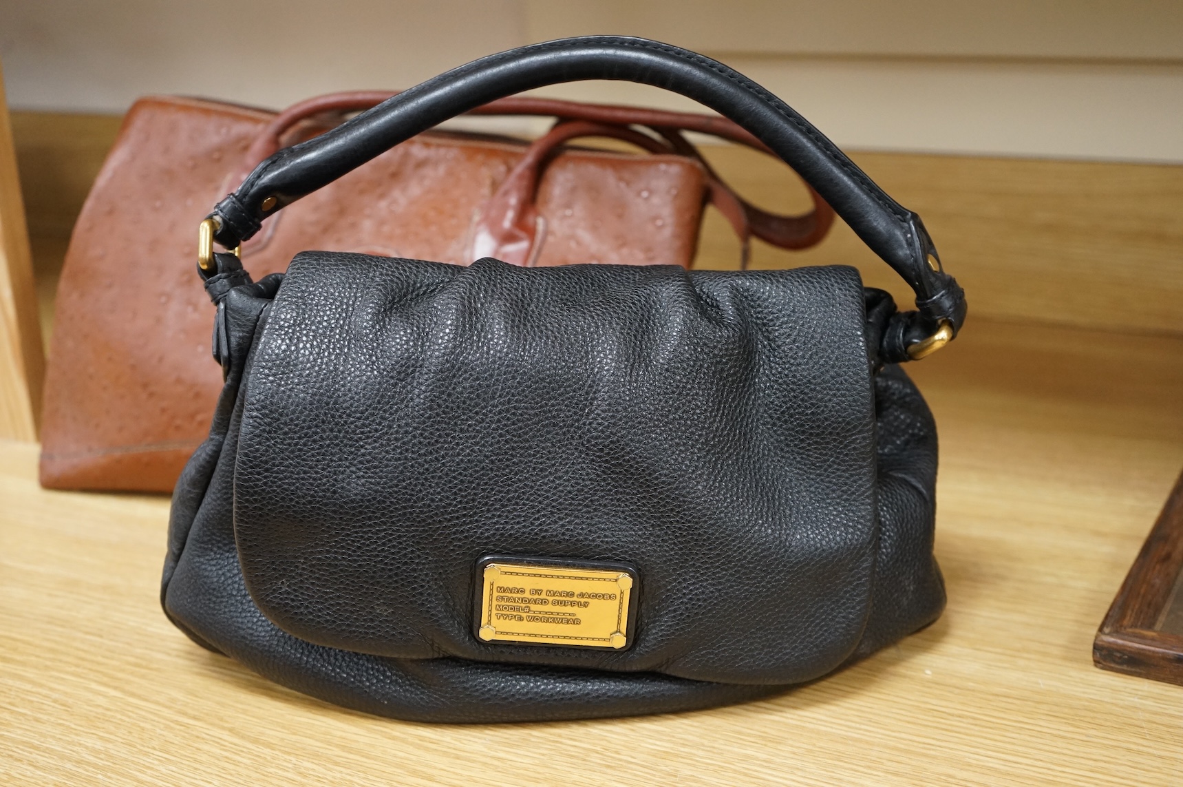 A Marc by Marc Jacobs Standard Supply handbag and an ostrich skin hand bag largest approximately 40cm wide